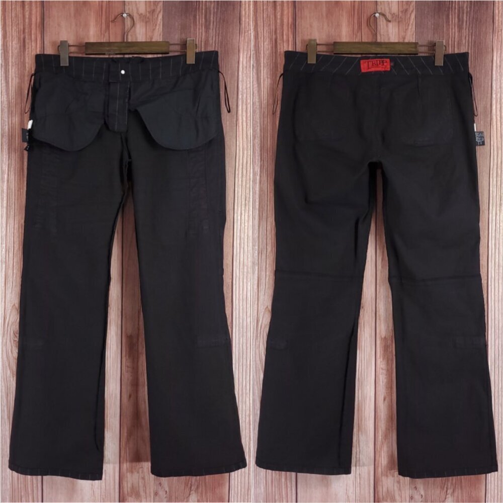 Vtg Tripp NYC Sz 13 Striper Black Tone Boot Cut Pants Pinstripe Goth Punk Y2K - Picture 2 of 15
